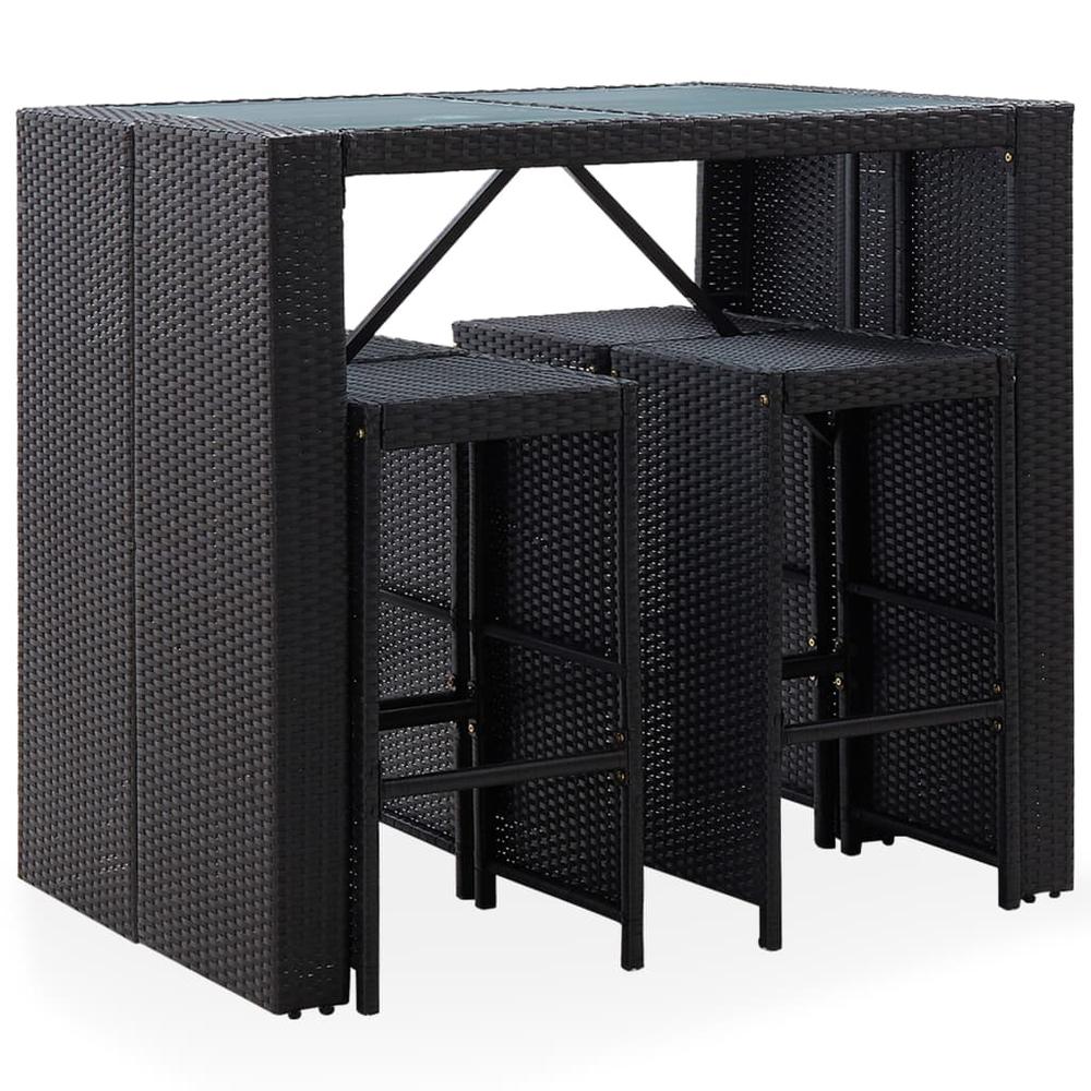 vidaXL 5 Piece Outdoor Bar Set Poly Rattan and Glass Black, 49568. Picture 2
