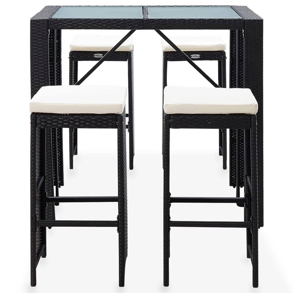 vidaXL 5 Piece Outdoor Bar Set Poly Rattan and Glass Black, 49568. Picture 3