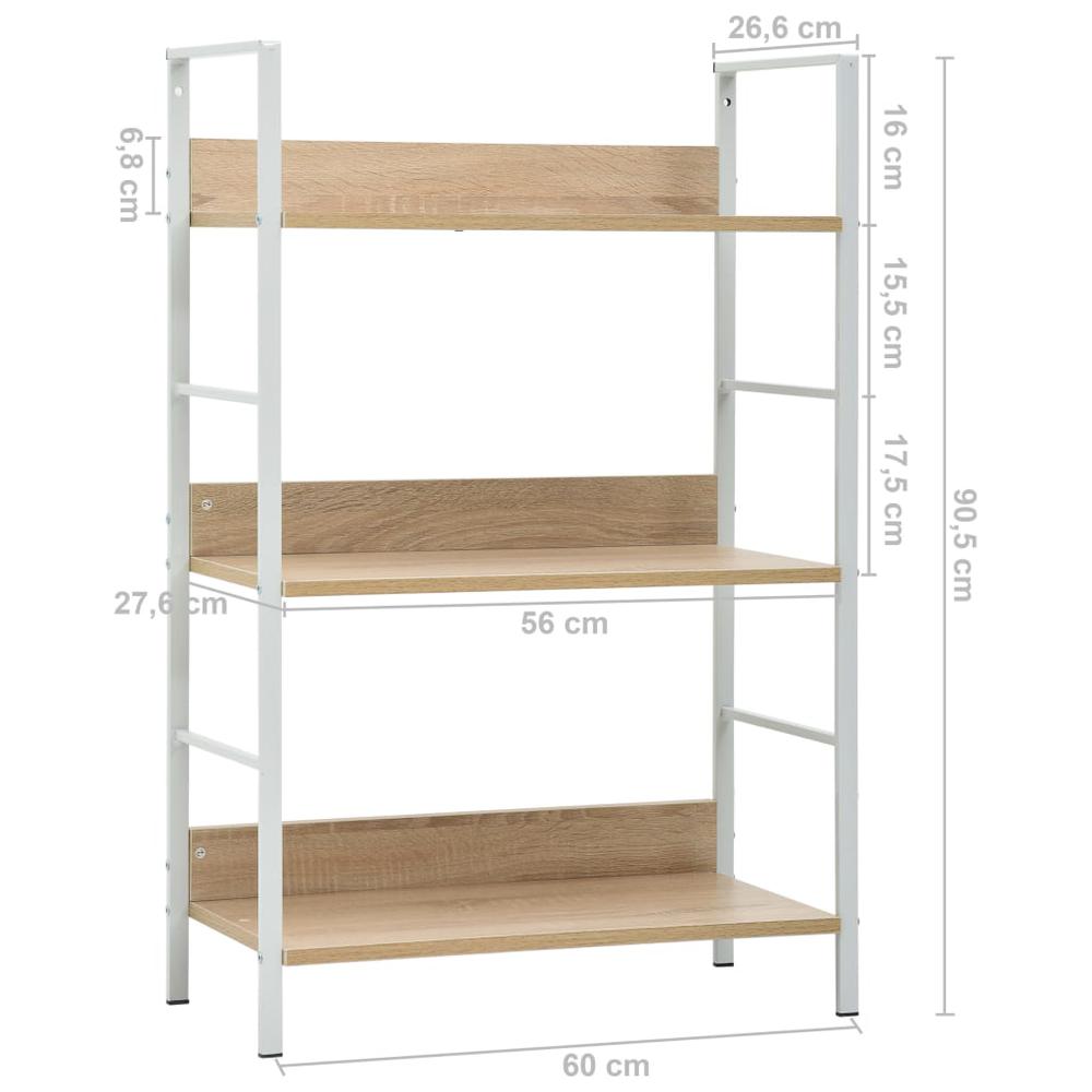 3-Layer Book Shelf Oak 23.6"x10.9"x35.6" Engineered Wood. Picture 6