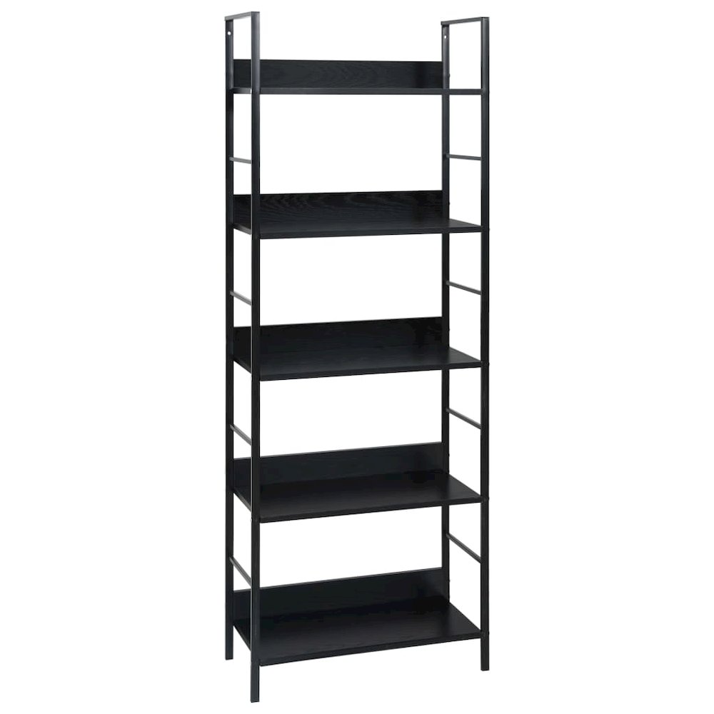 5-Layer Book Shelf Black 23.6"x10.9"x62.4" Engineered Wood. Picture 1