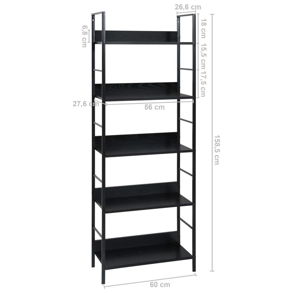 5-Layer Book Shelf Black 23.6"x10.9"x62.4" Engineered Wood. Picture 6