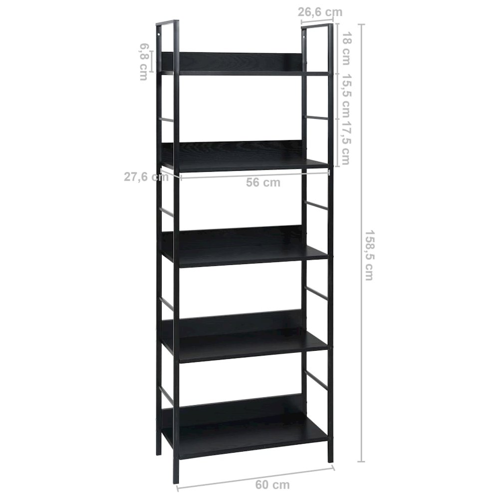 5-Layer Book Shelf Black 23.6"x10.9"x62.4" Engineered Wood. Picture 7