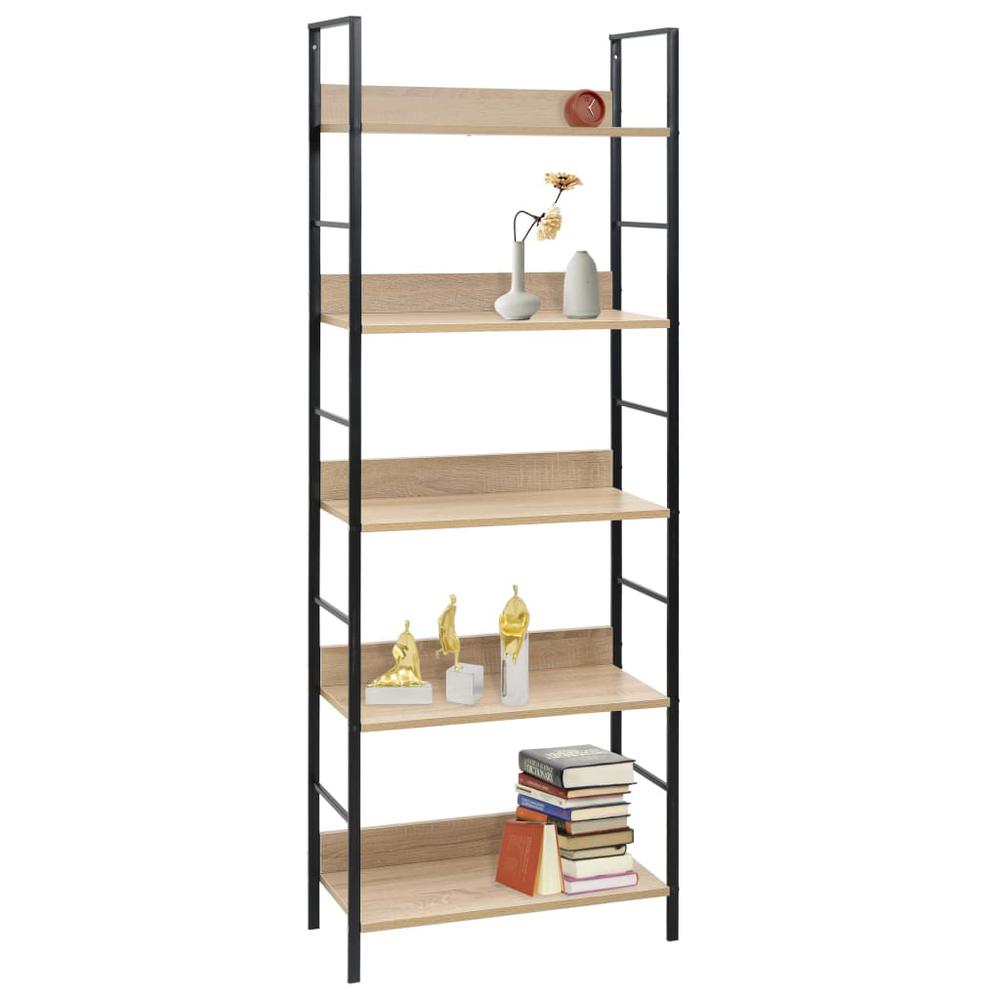 5-Layer Book Shelf Oak 23.6"x10.9"x62.4" Engineered Wood. Picture 1