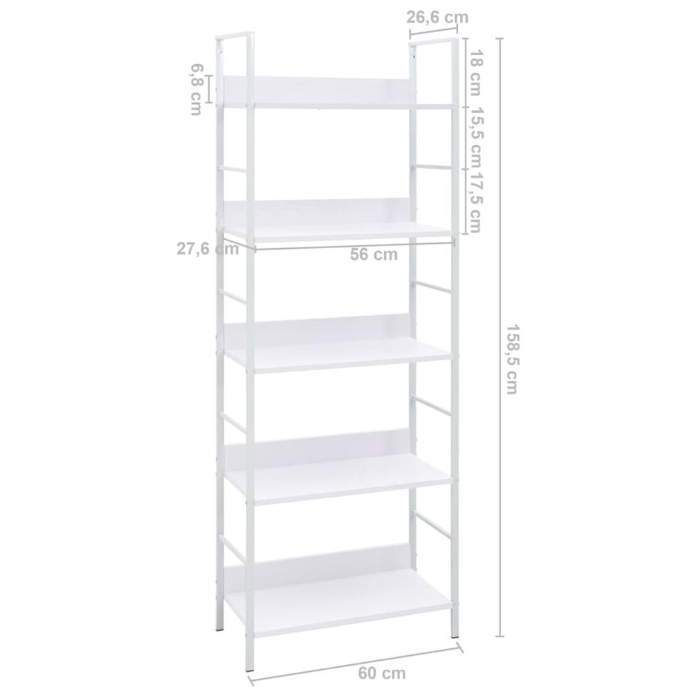 5-Layer Book Shelf White 23.6"x10.9"x62.4" Engineered Wood. Picture 6