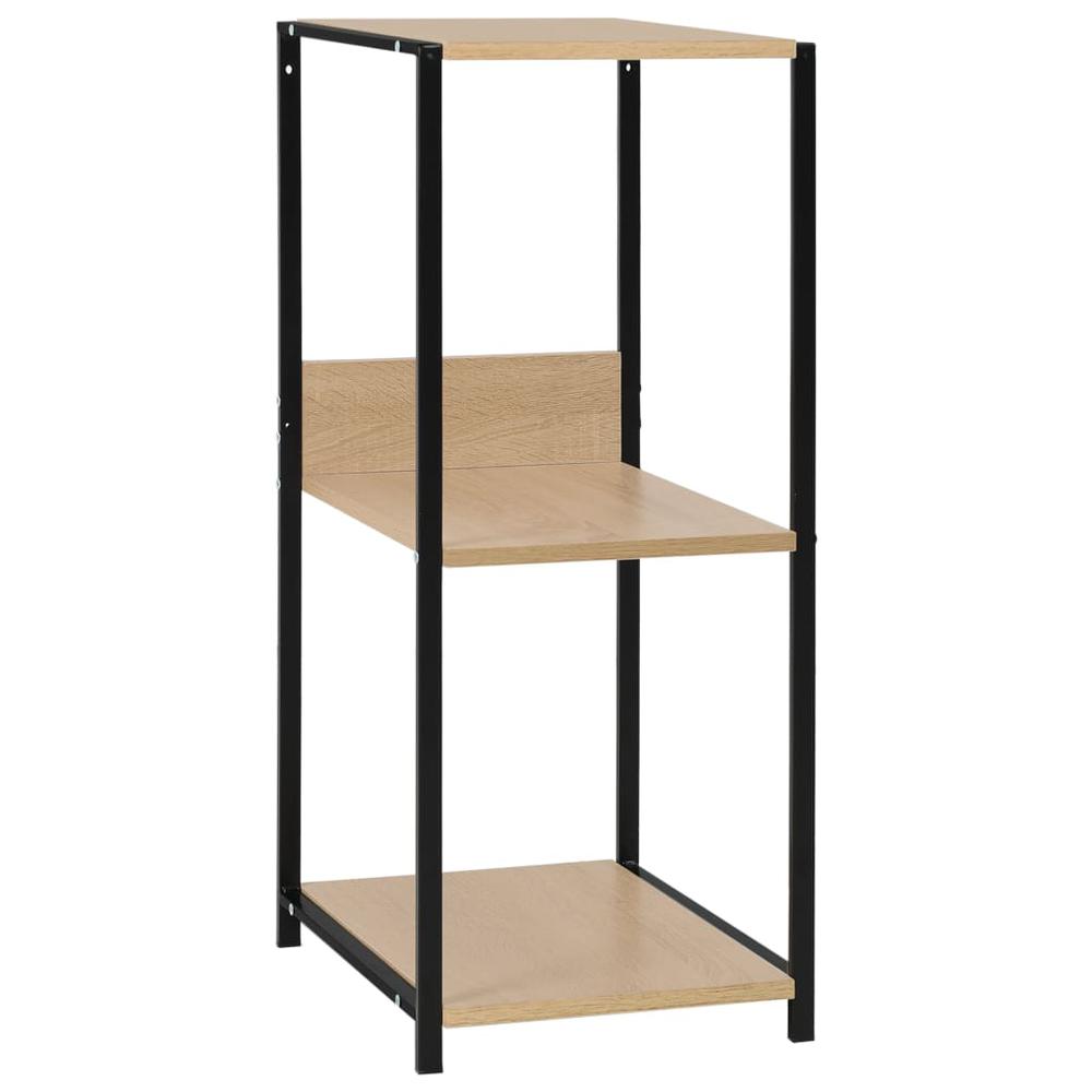 Small Straight Book Shelf Black and Oak 13.2"x15.6"x31.4" Engineered Wood. Picture 1