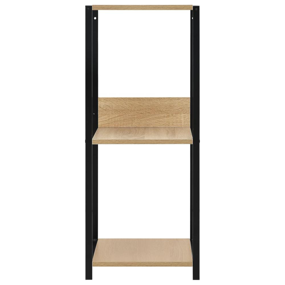 Small Straight Book Shelf Black and Oak 13.2"x15.6"x31.4" Engineered Wood. Picture 2