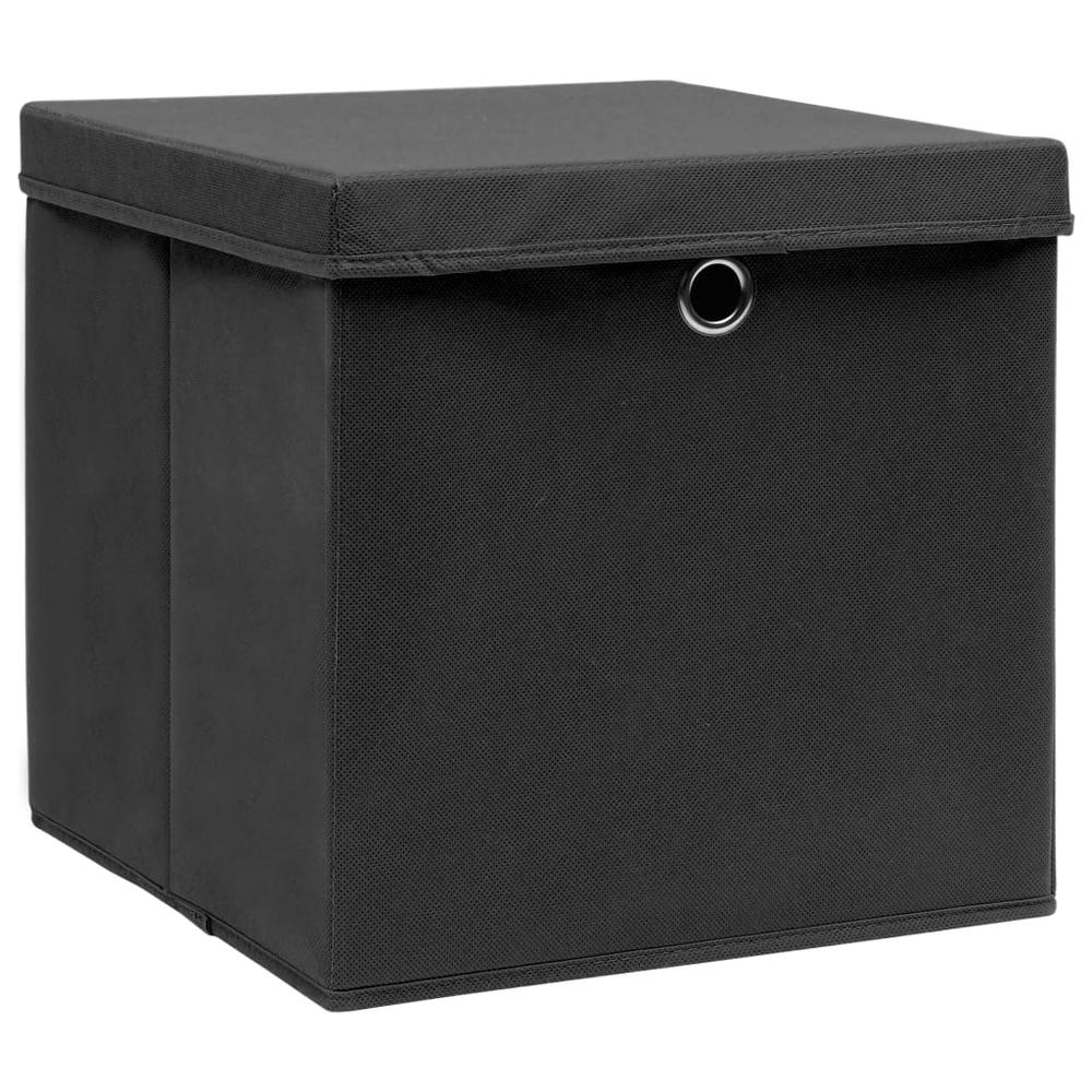 Storage Boxes with Lids 4 pcs Black 12.6"x12.6"x12.6" Fabric. Picture 1