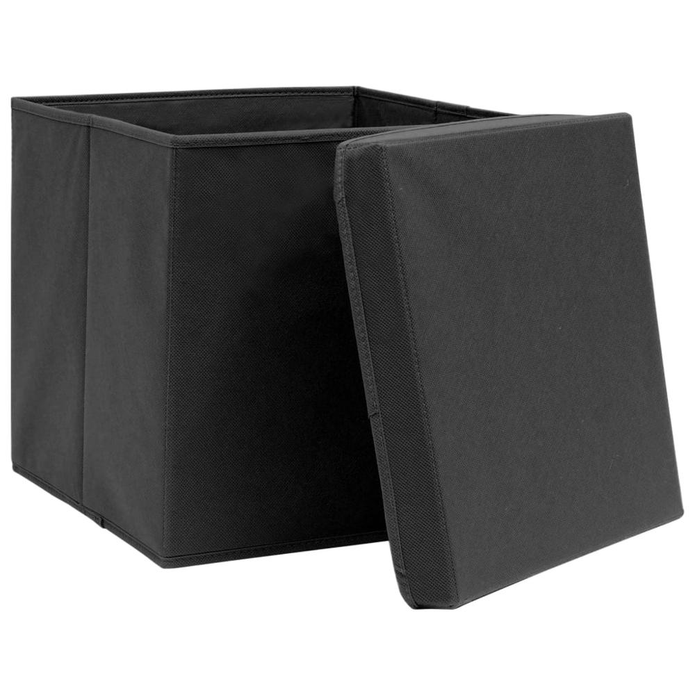 Storage Boxes with Lids 4 pcs Black 12.6"x12.6"x12.6" Fabric. Picture 3