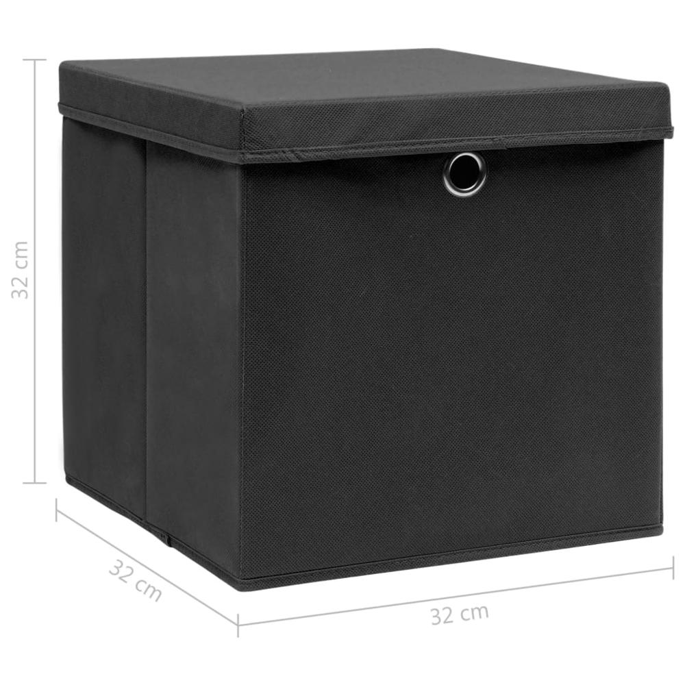 Storage Boxes with Lids 4 pcs Black 12.6"x12.6"x12.6" Fabric. Picture 5