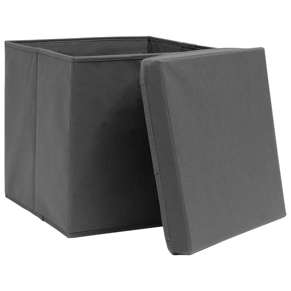 Storage Boxes with Lids 4 pcs Gray 12.6"x12.6"x12.6" Fabric. Picture 2