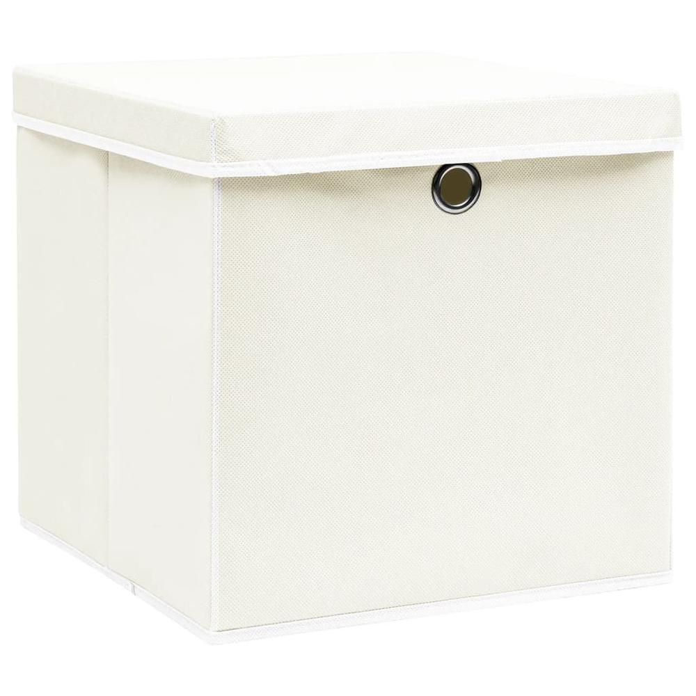Storage Boxes with Lids 4 pcs White 12.6"x12.6"x12.6" Fabric. Picture 1