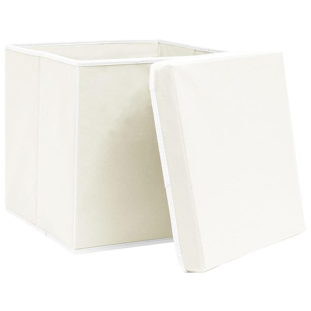 Storage Boxes with Lids 4 pcs White 12.6"x12.6"x12.6" Fabric. Picture 2
