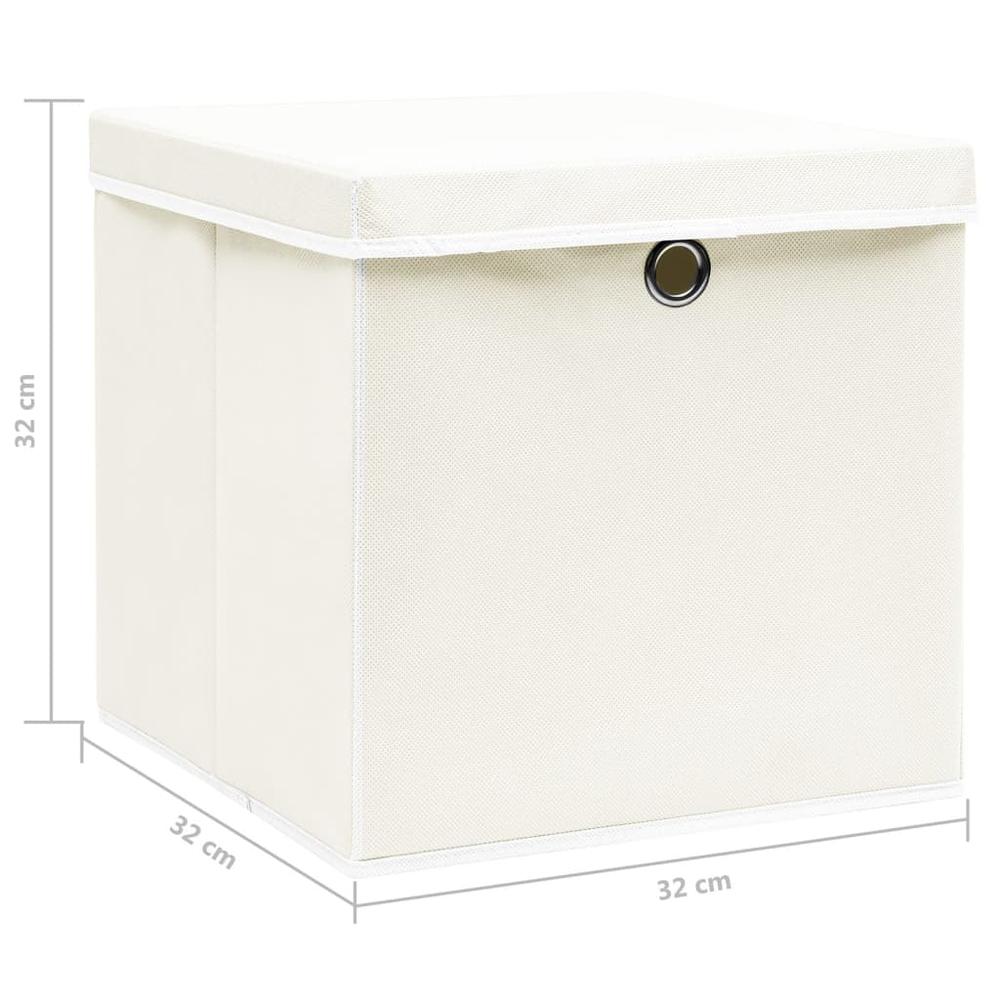 Storage Boxes with Lids 4 pcs White 12.6"x12.6"x12.6" Fabric. Picture 5