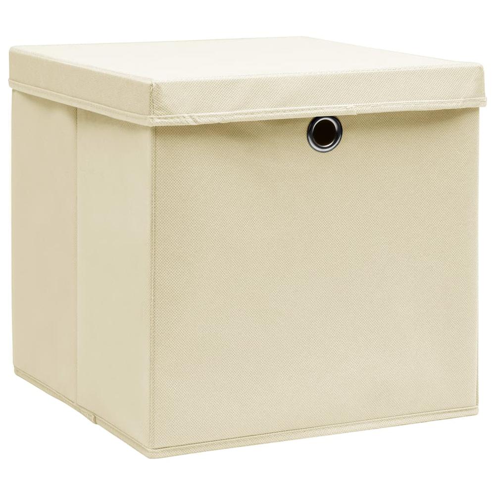 Storage Boxes with Lid 4 pcs Cream 12.6"x12.6"x12.6" Fabric. Picture 1