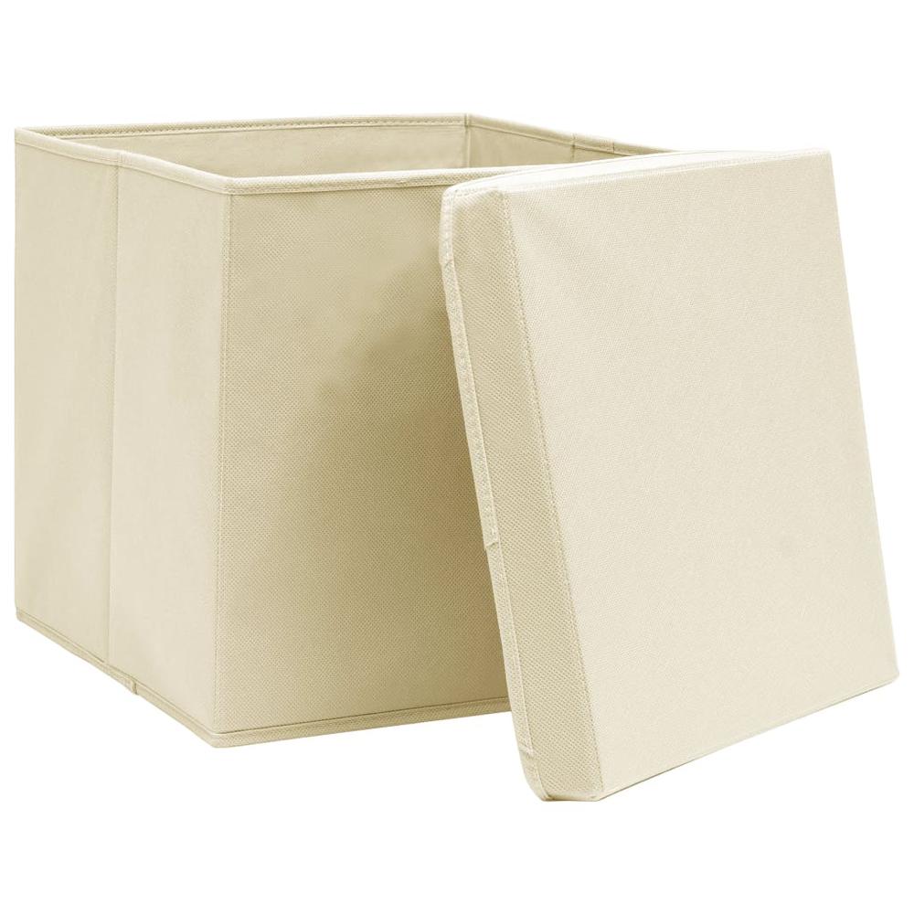 Storage Boxes with Lid 4 pcs Cream 12.6"x12.6"x12.6" Fabric. Picture 2