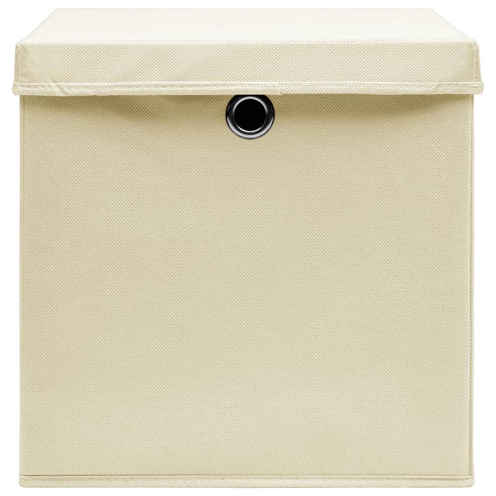 Storage Boxes with Lid 4 pcs Cream 12.6"x12.6"x12.6" Fabric. Picture 3