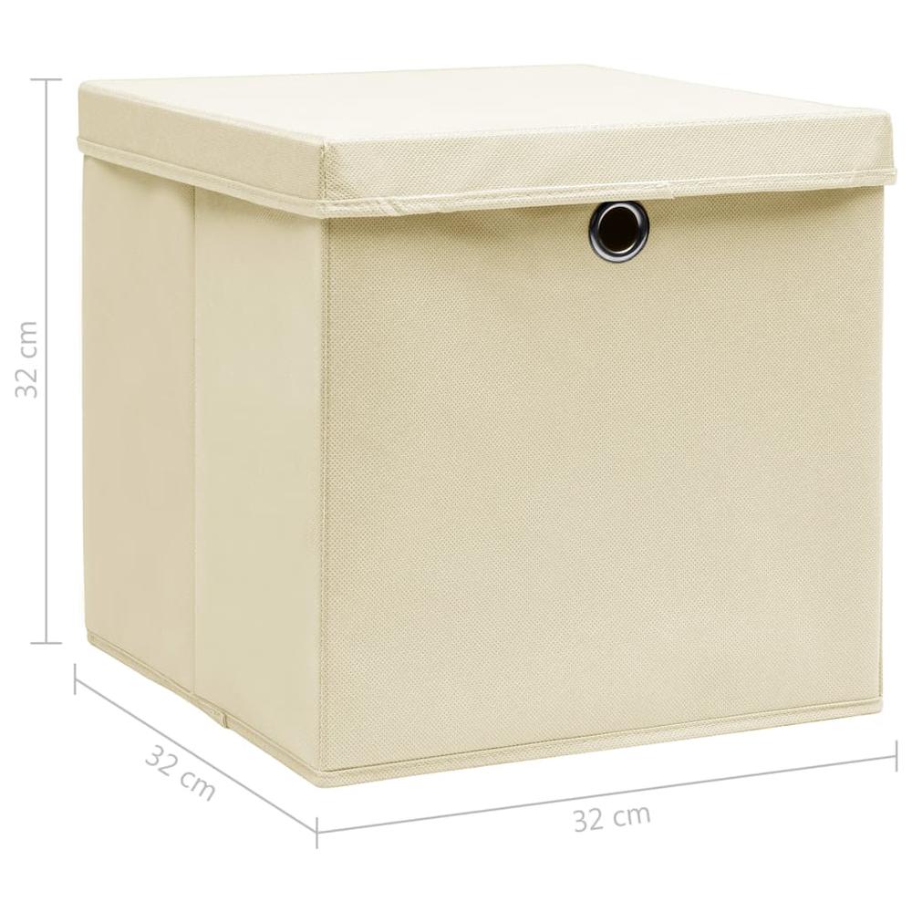 Storage Boxes with Lid 4 pcs Cream 12.6"x12.6"x12.6" Fabric. Picture 5