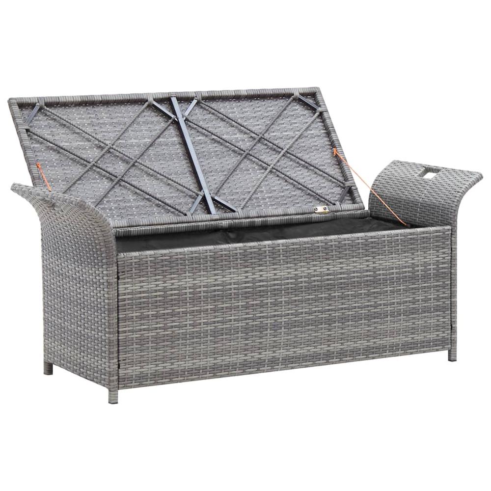 Storage Bench with Cushion Gray 54.3" Poly Rattan. Picture 2