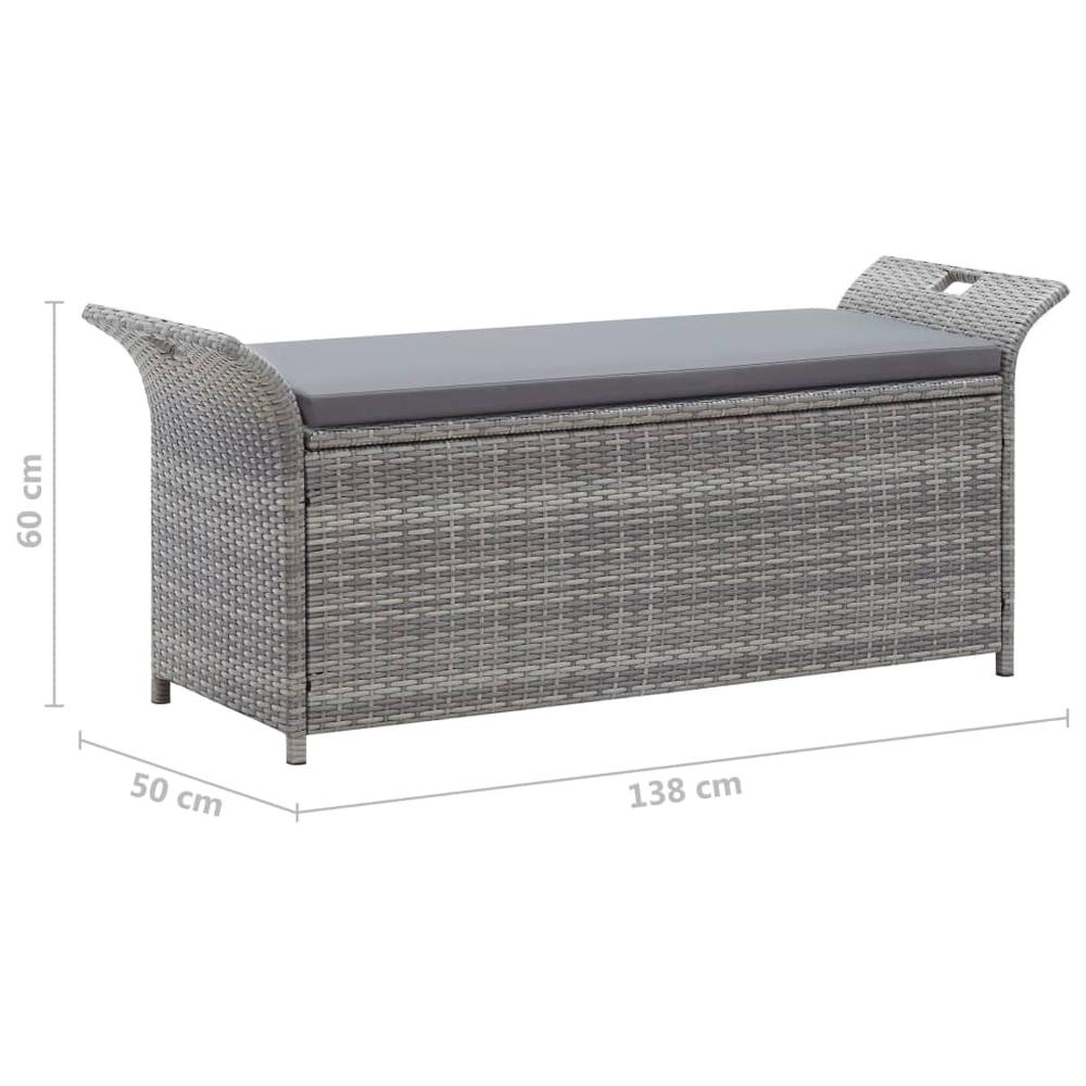 Storage Bench with Cushion Gray 54.3" Poly Rattan. Picture 9
