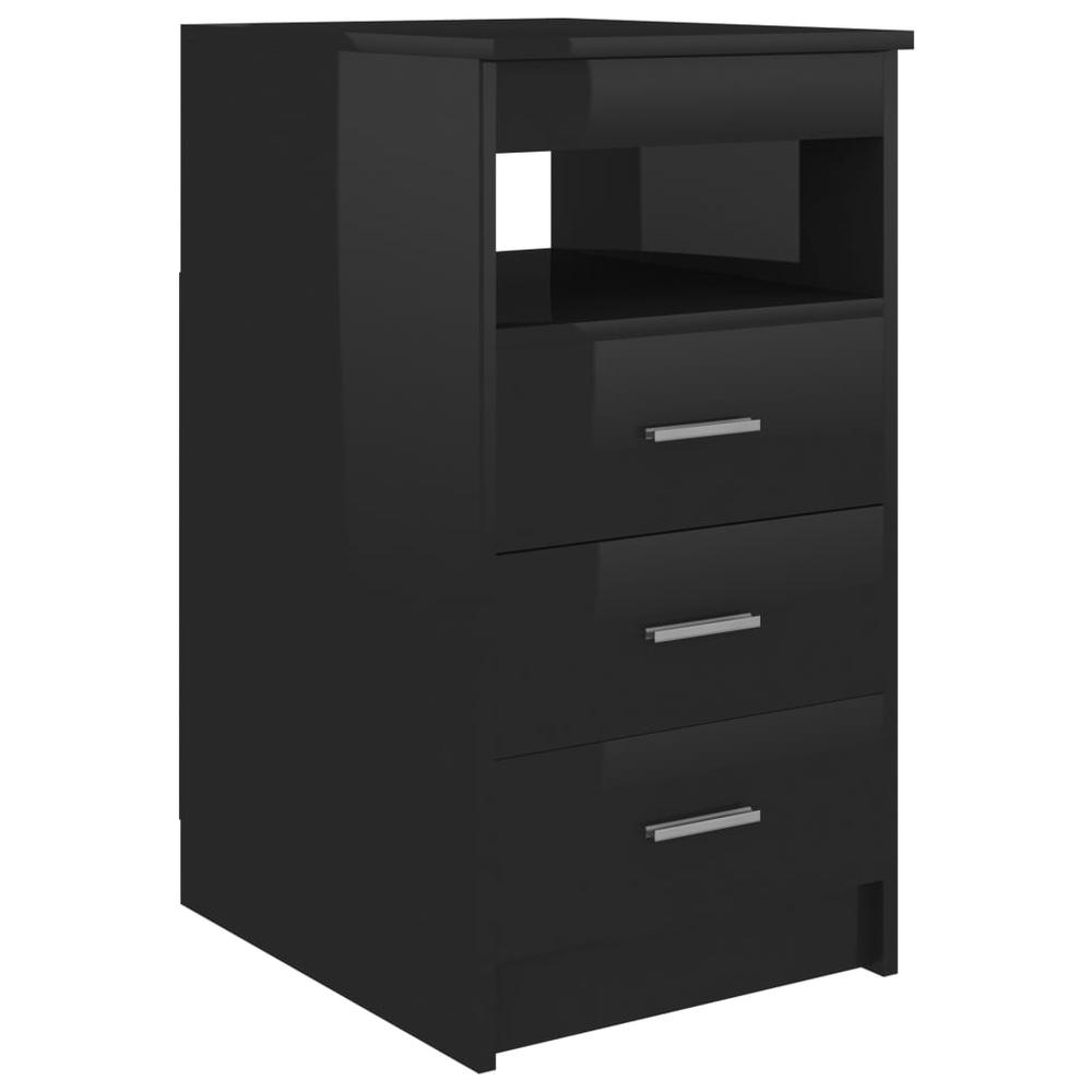 vidaXL Drawer Cabinet Hign Gloss Black 15.7"x19.7"x29.9" Chipboard 1812. Picture 2
