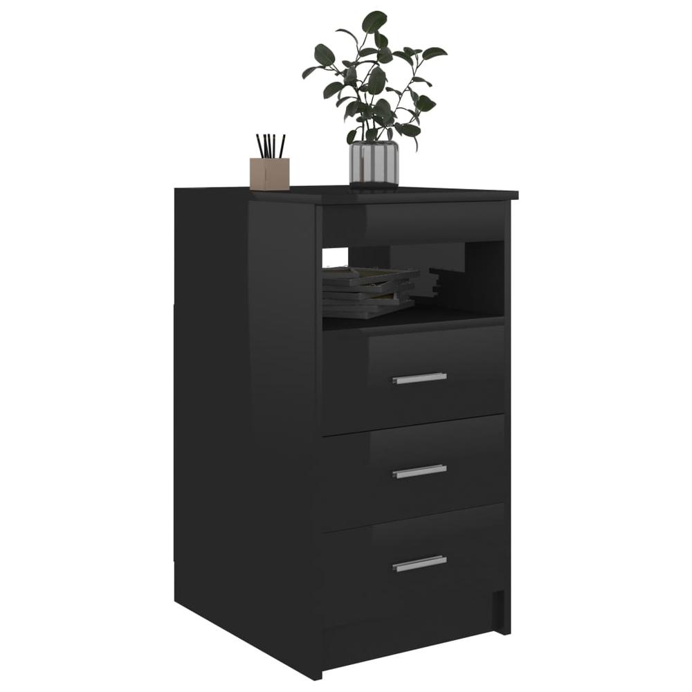 vidaXL Drawer Cabinet Hign Gloss Black 15.7"x19.7"x29.9" Chipboard 1812. Picture 3