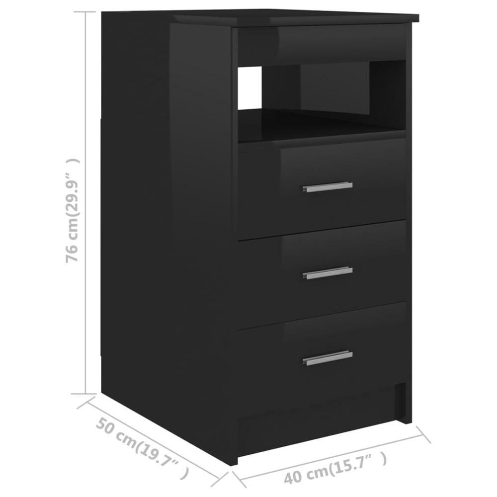 vidaXL Drawer Cabinet Hign Gloss Black 15.7"x19.7"x29.9" Chipboard 1812. Picture 6