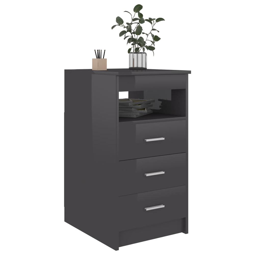 vidaXL Drawer Cabinet Hign Gloss Gray 15.7"x19.7"x29.9" Chipboard 1813. Picture 3