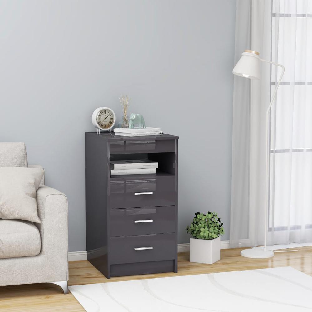 vidaXL Drawer Cabinet Hign Gloss Gray 15.7"x19.7"x29.9" Chipboard 1813. Picture 1