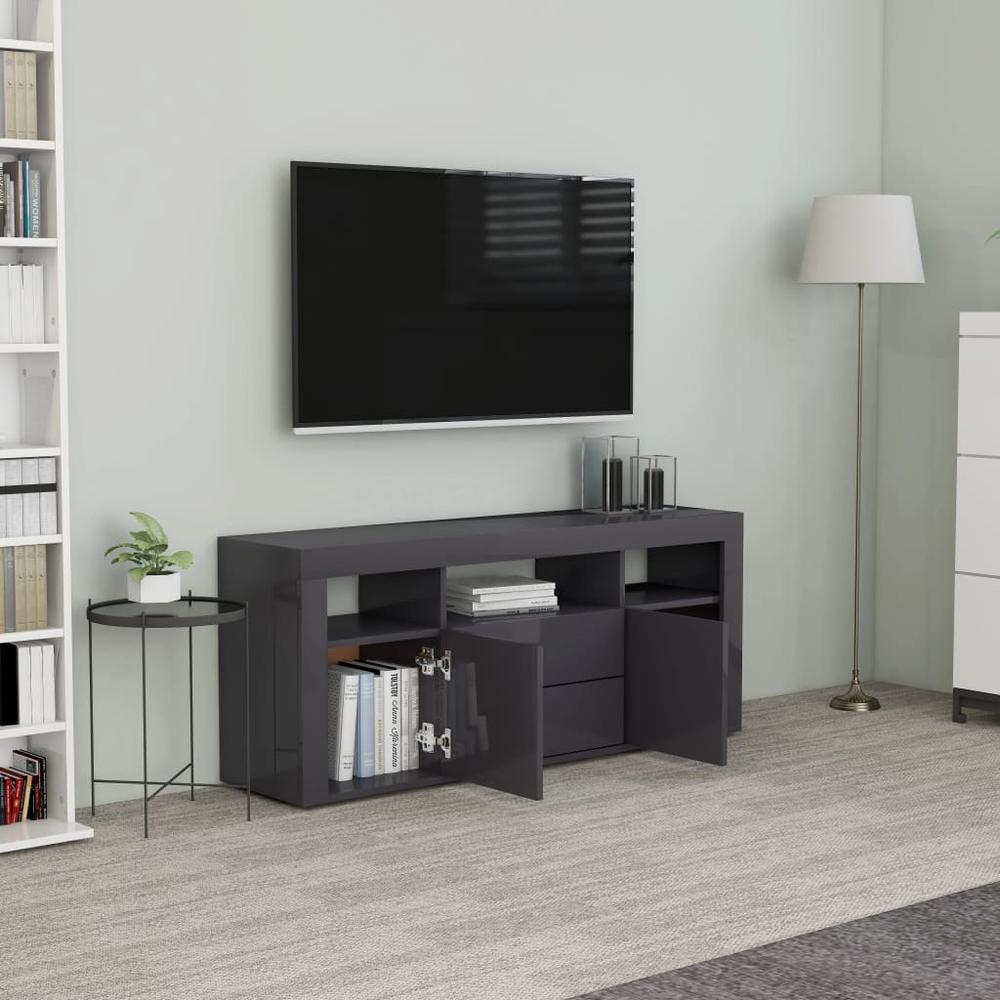 vidaXL TV Cabinet High Gloss Gray 47.2"x11.8"x19.7" Chipboard 1822. Picture 3