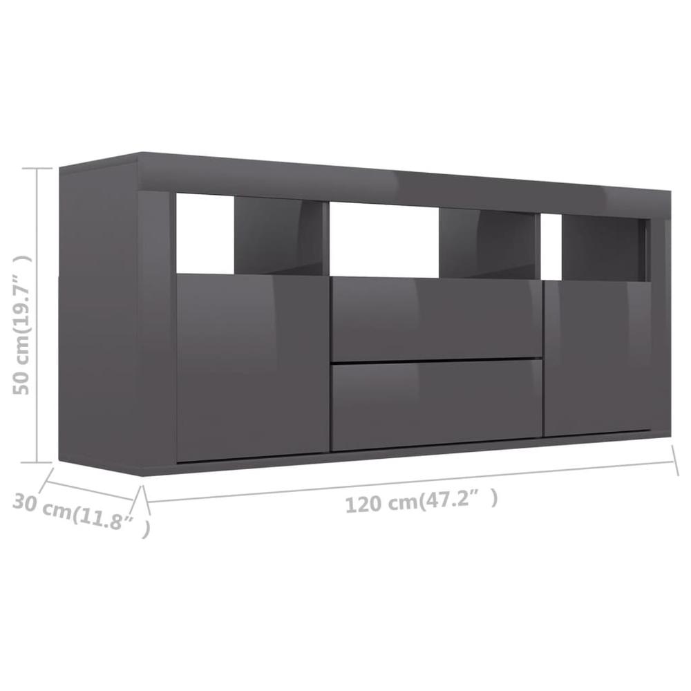 vidaXL TV Cabinet High Gloss Gray 47.2"x11.8"x19.7" Chipboard 1822. Picture 8