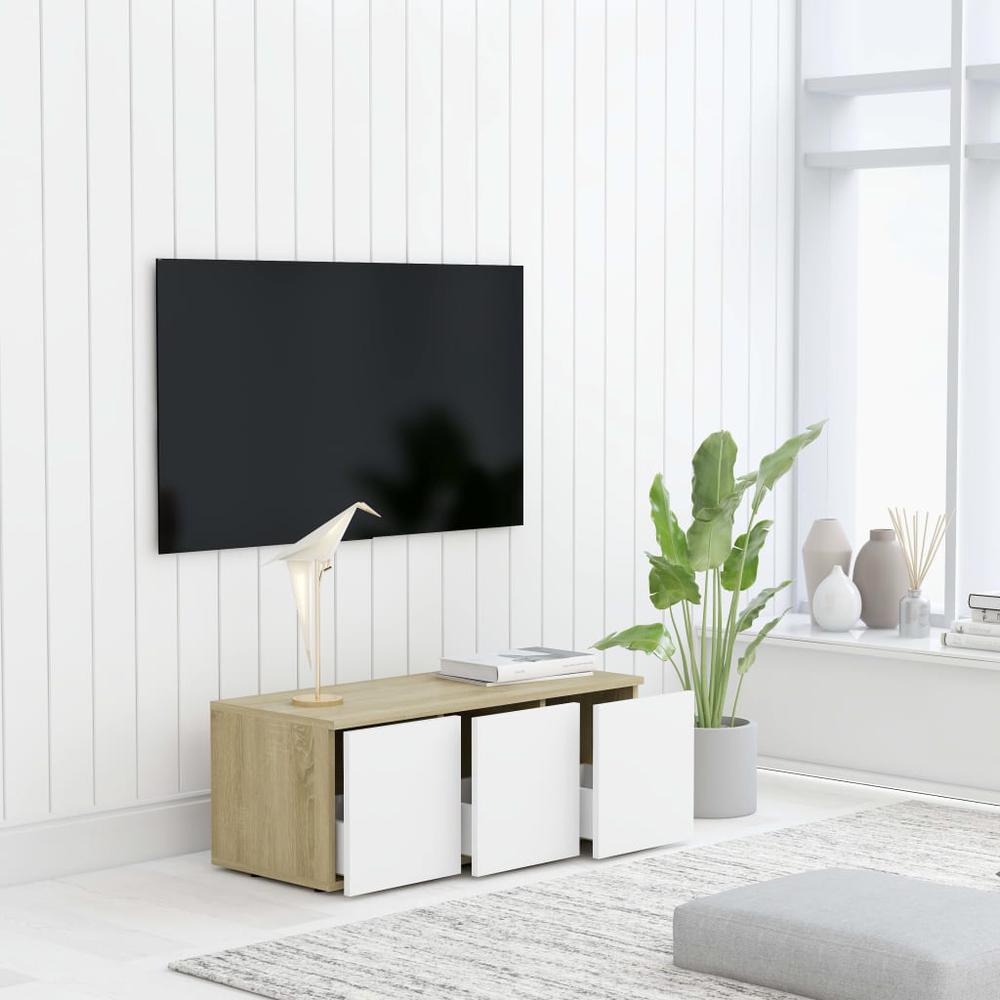 vidaXL TV Cabinet White and Sonoma Oak 31.5"x13.4"x11.8" Chipboard, 801864. The main picture.