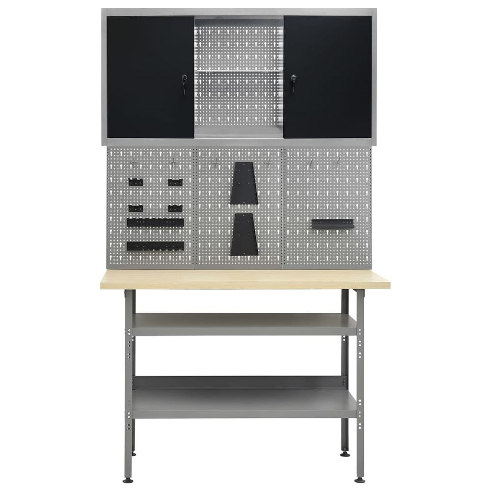 vidaXL Workbench with Three Wall Panels and One Cabinet, 3053431. Picture 3