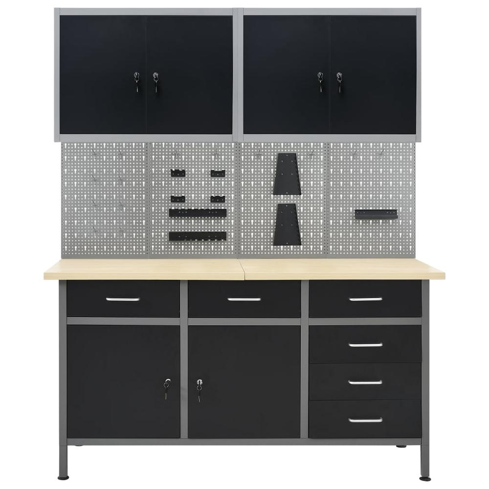vidaXL Workbench with Four Wall Panels and Two Cabinets, 3053435. Picture 3