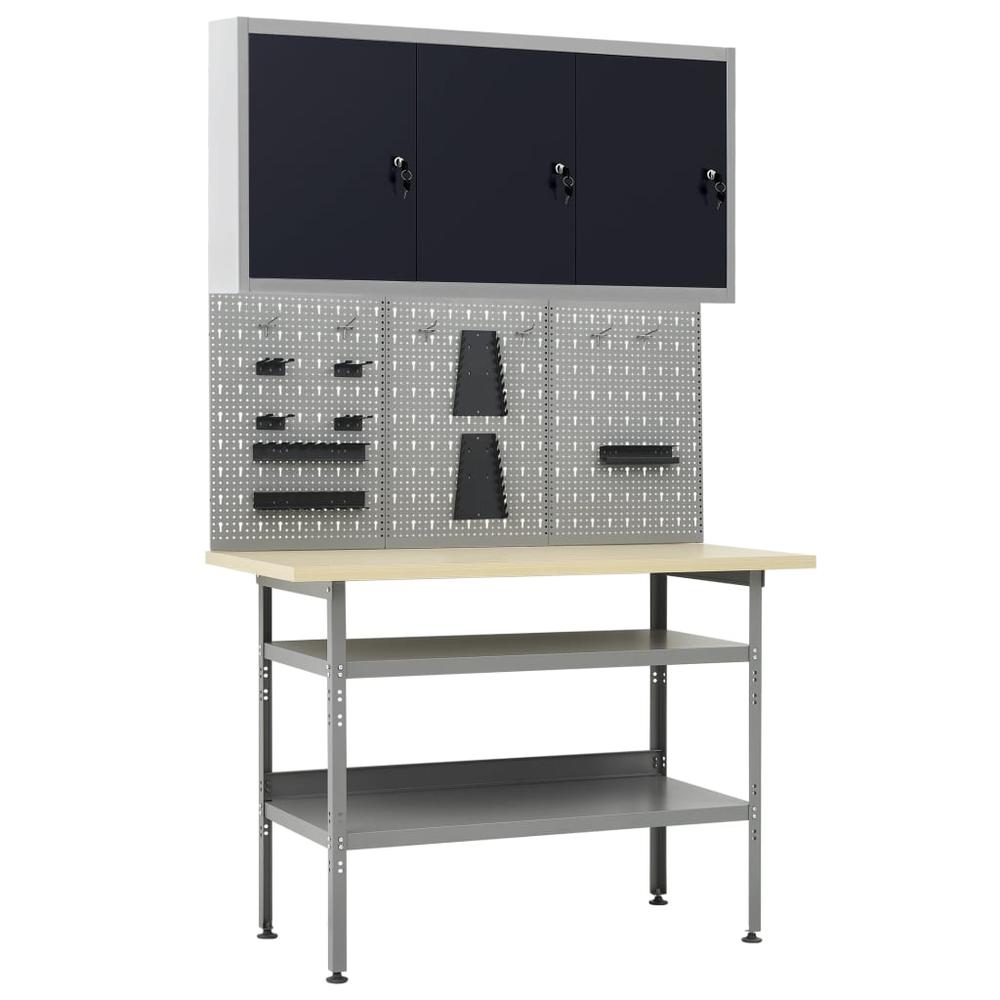 vidaXL Workbench with Three Wall Panels and One Cabinet, 3053436. Picture 1