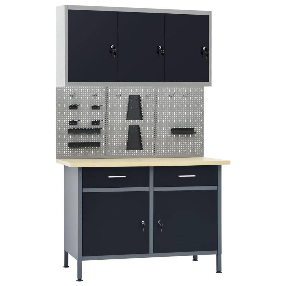 vidaXL Workbench with Three Wall Panels and One Cabinet, 3053438. Picture 1