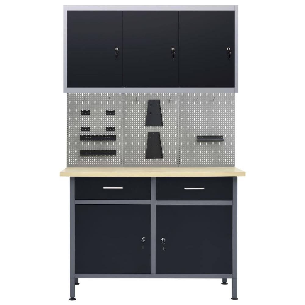 vidaXL Workbench with Three Wall Panels and One Cabinet, 3053438. Picture 2