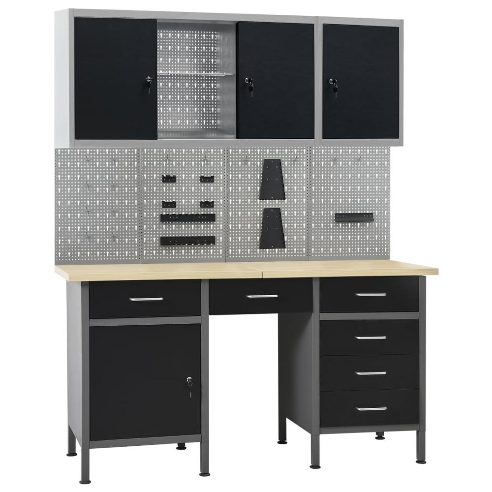 vidaXL Workbench with Four Wall Panels and Two Cabinets, 3053439. Picture 1
