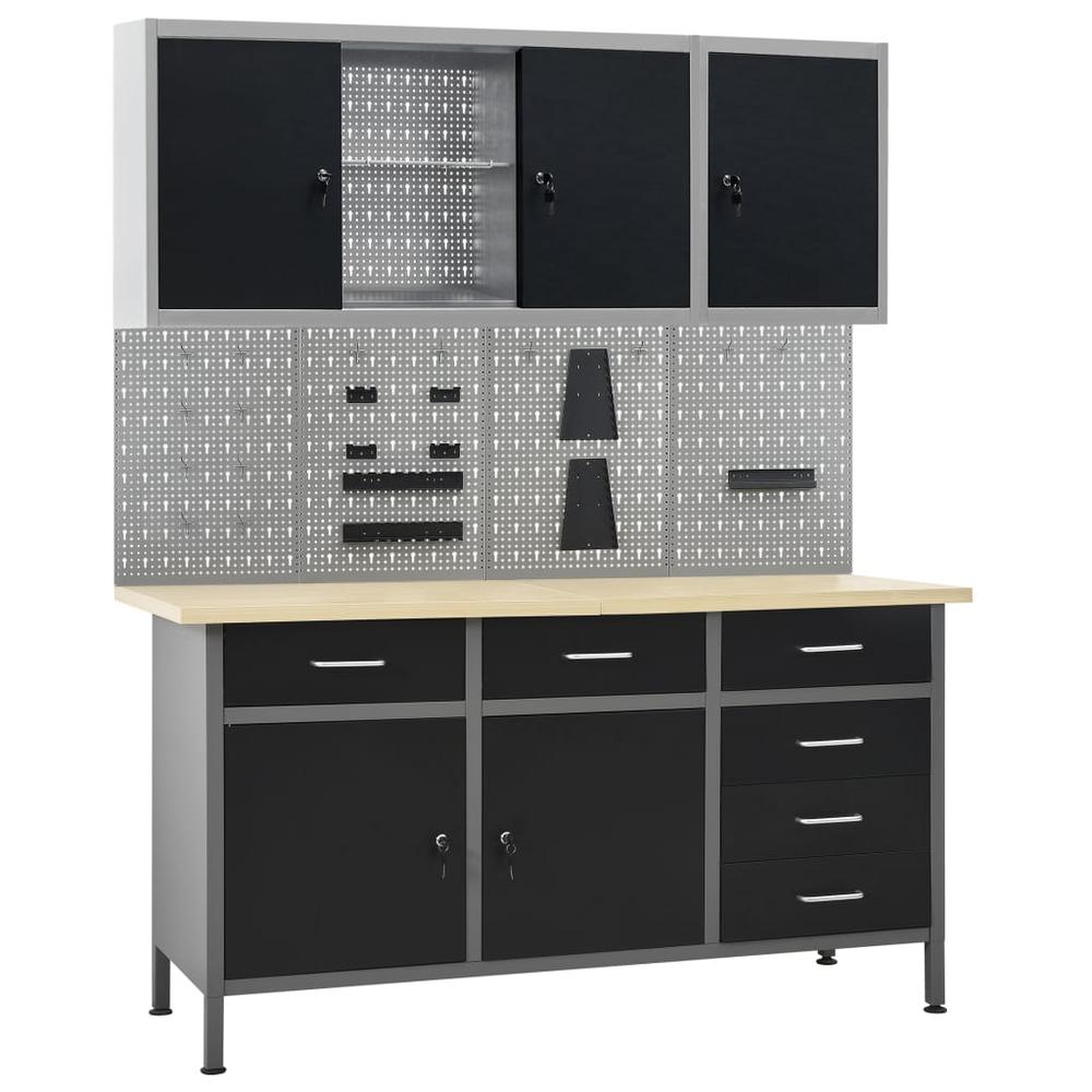 vidaXL Workbench with Four Wall Panels and Two Cabinets, 3053440. Picture 1