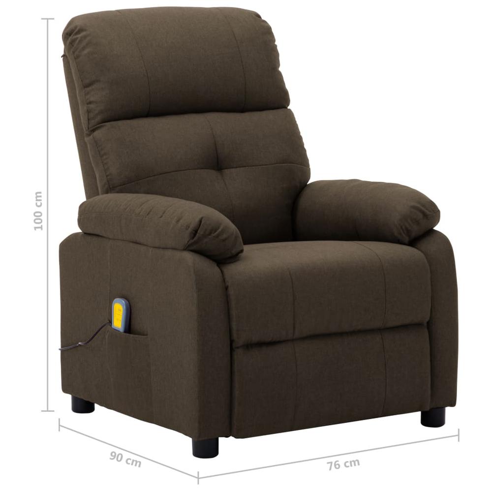 vidaXL Massage Recliner Chair Brown Fabric. Picture 7