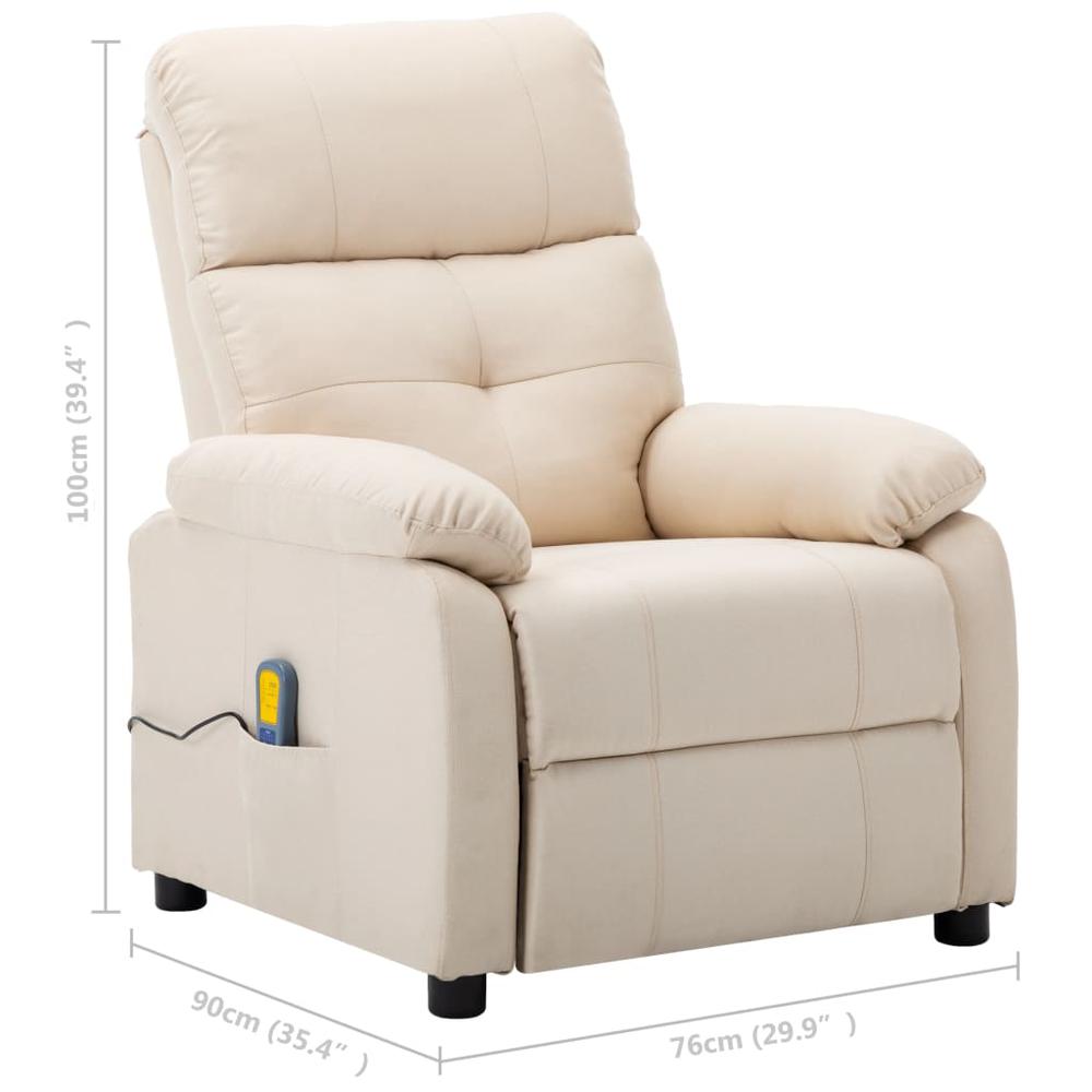 vidaXL Massage Recliner Chair Cream Fabric. Picture 7