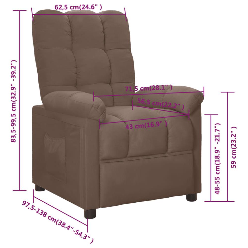 vidaXL Recliner Taupe Fabric. Picture 8