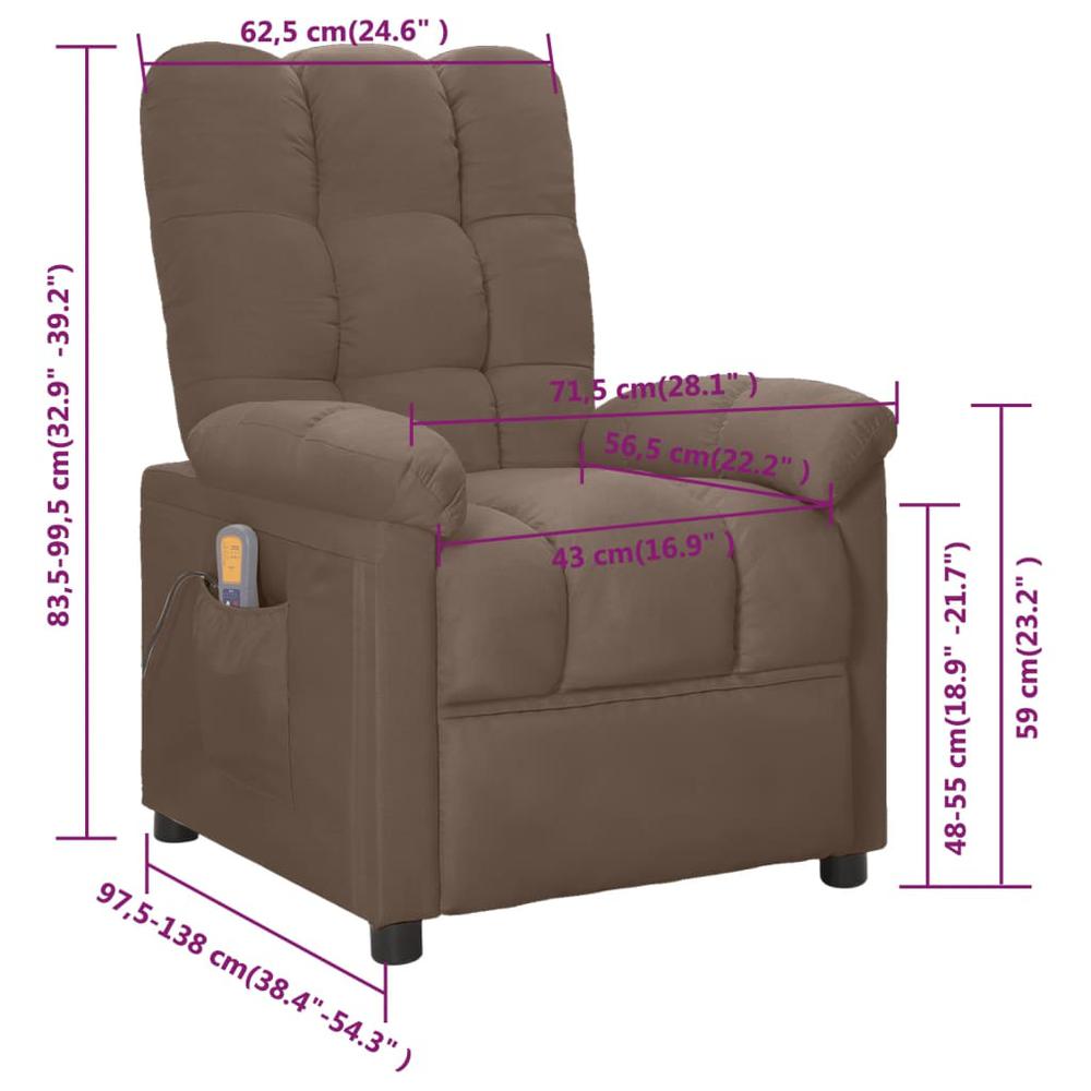 vidaXL Massage Recliner Taupe Fabric. Picture 9