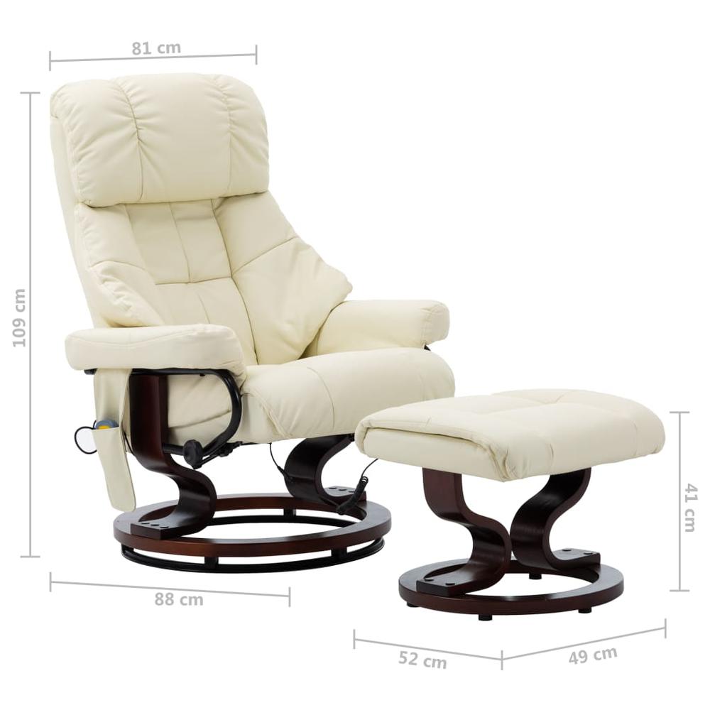vidaXL Massage Reclining Chair Cream Faux Leather and Bentwood. Picture 7