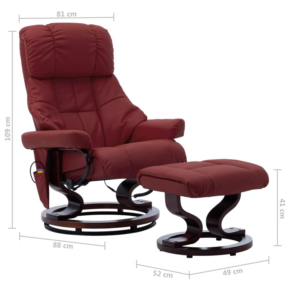 vidaXL Massage Reclining Chair Wine Red Faux Leather and Bentwood. Picture 7