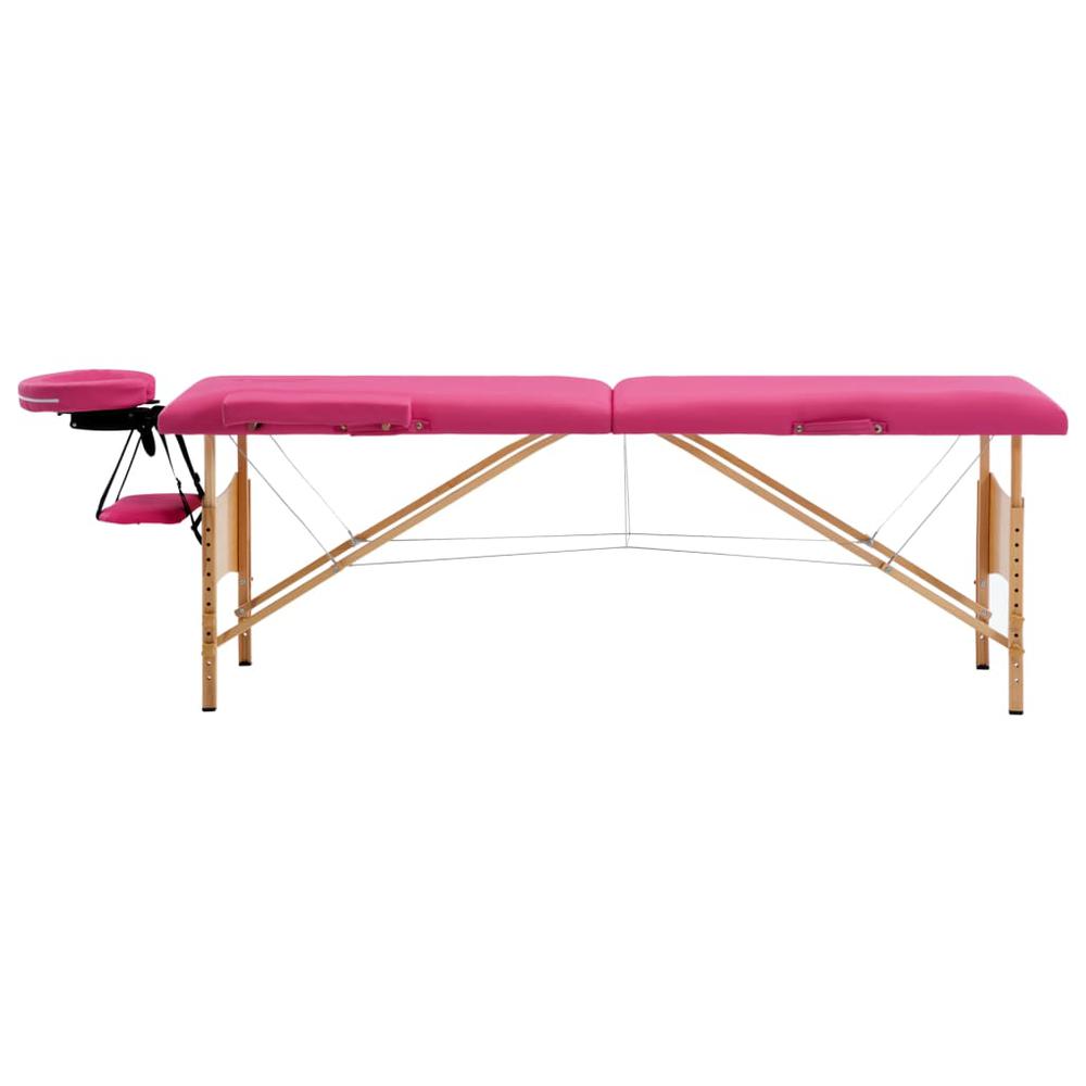 Foldable Massage Table 2 Zones Wood Pink. Picture 1