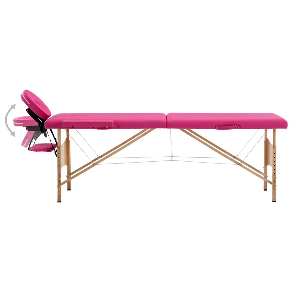 Foldable Massage Table 2 Zones Wood Pink. Picture 2