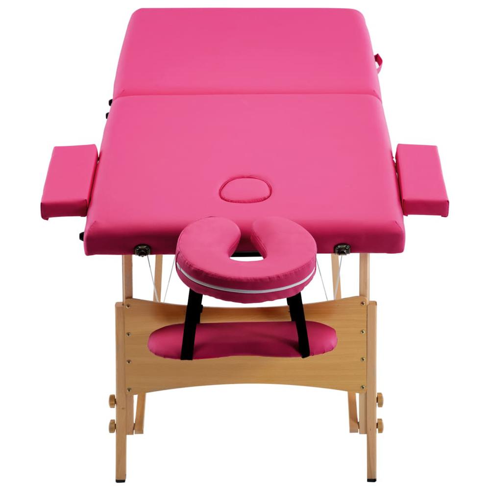 Foldable Massage Table 2 Zones Wood Pink. Picture 3