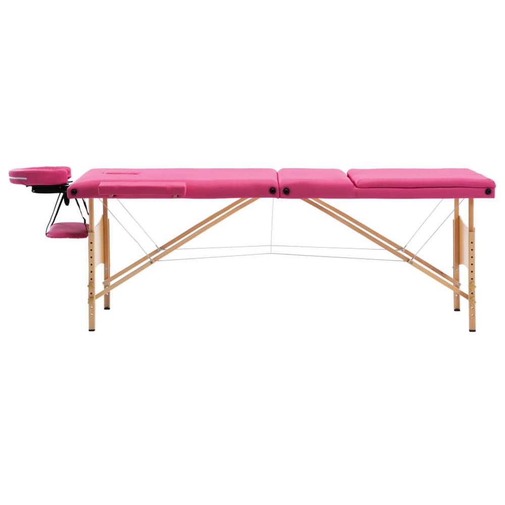 Foldable Massage Table 3 Zones Wood Pink. Picture 1