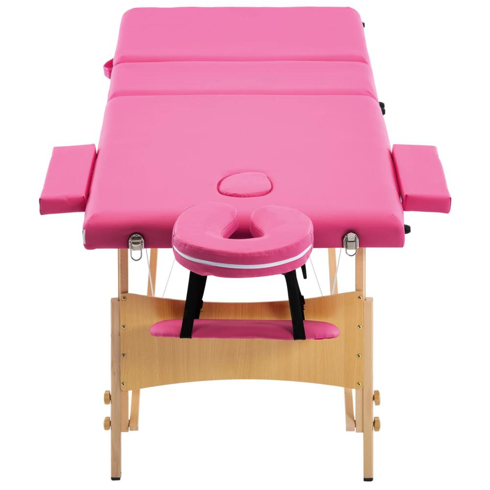 Foldable Massage Table 3 Zones Wood Pink. Picture 3