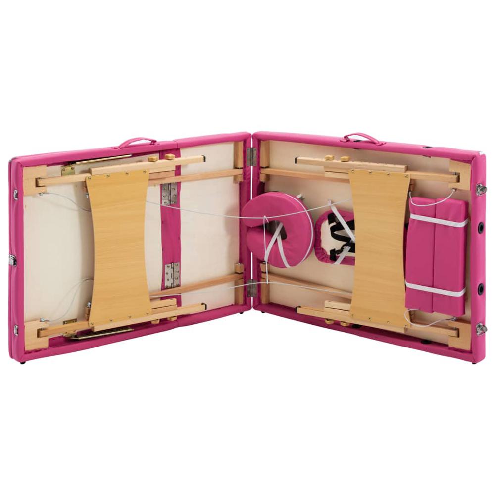 Foldable Massage Table 3 Zones Wood Pink. Picture 5